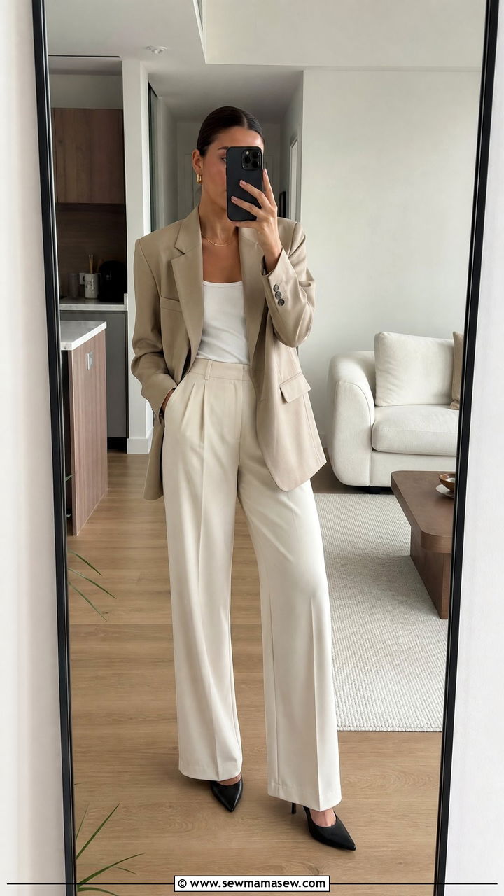 Clean Girl Outfit With Oversized Blazer and WideLeg Trousers - 30 clean girl capsule wardrobe outfits