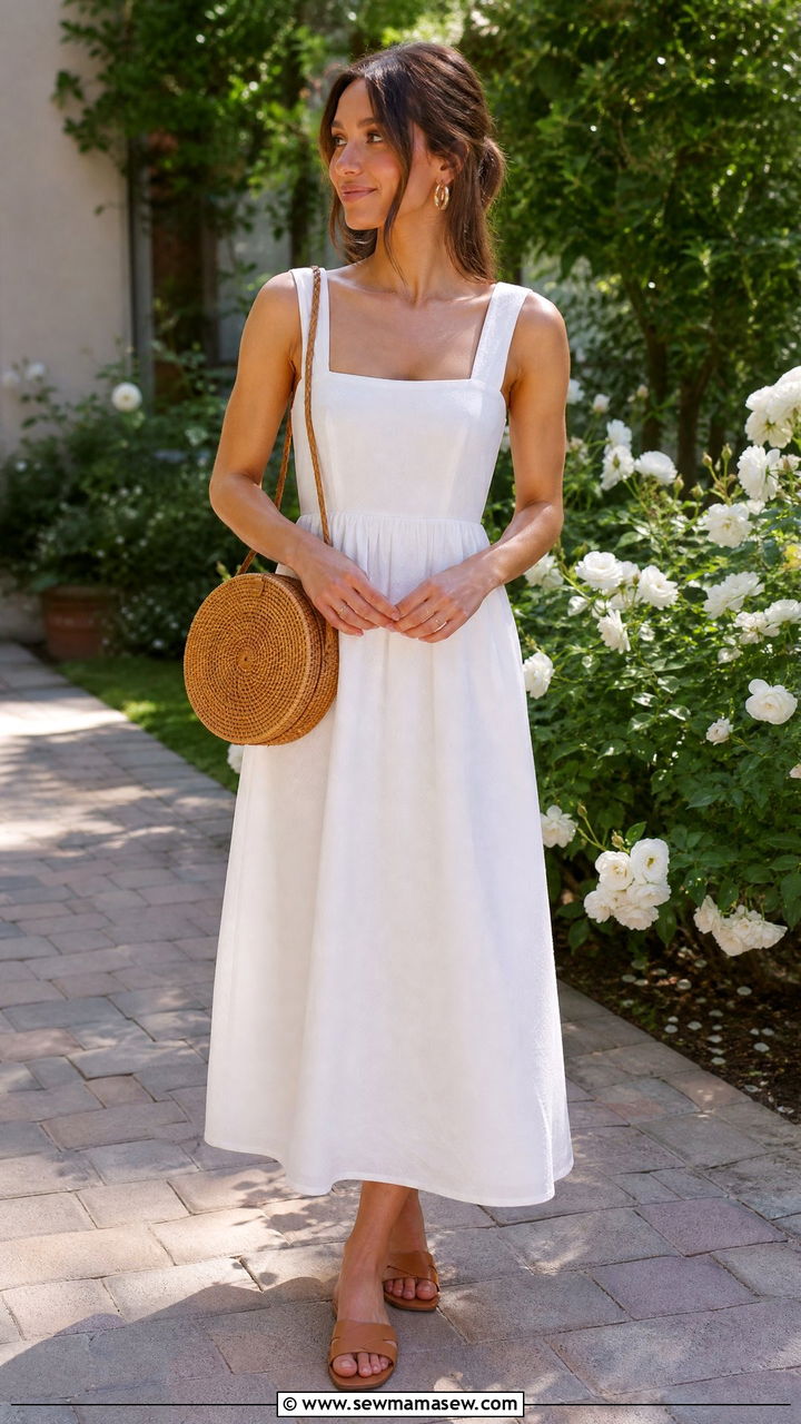 Clean Girl Outfit With White Cotton Midi Dress - 30 clean girl capsule wardrobe outfits