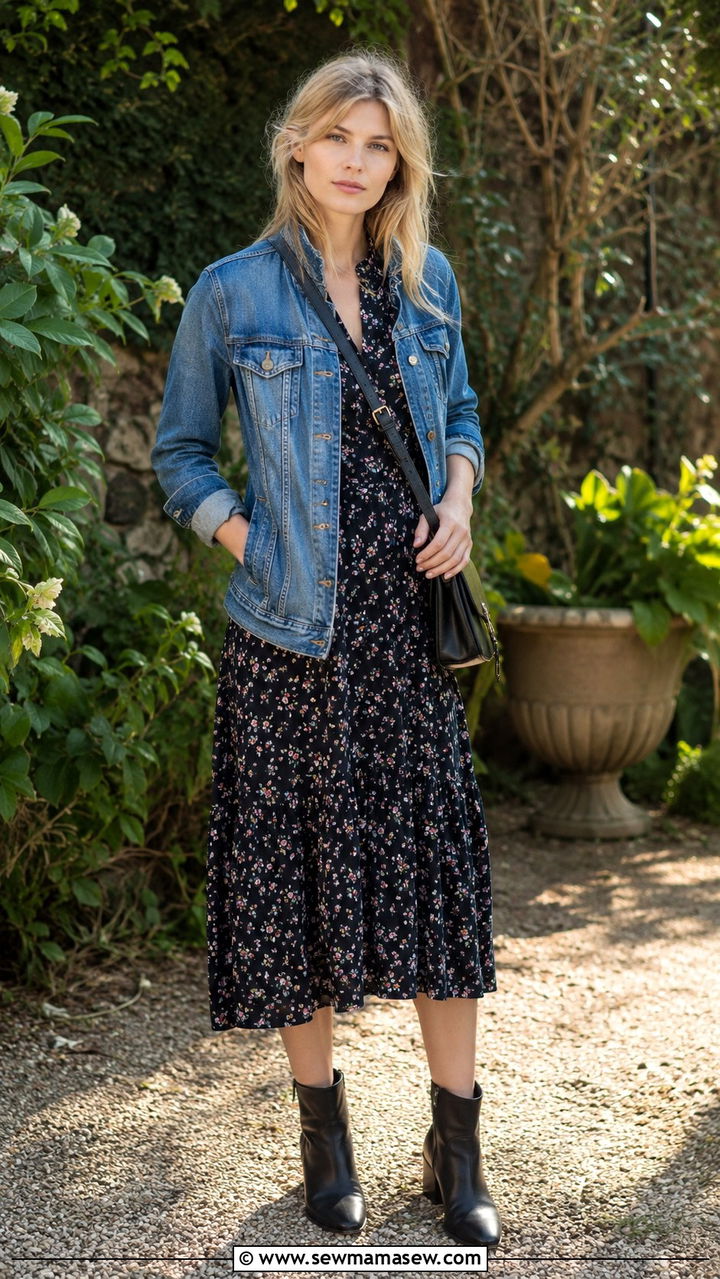 Clemence Poesy Floral Midi Dress and Ankle Boots - 20 French girl outfit ideas Clemence Poesy
