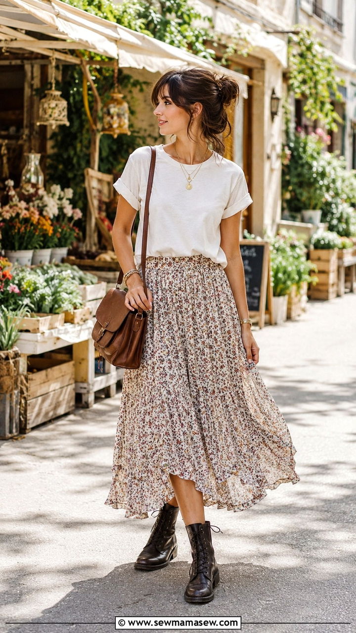 Clemence Poesy Military Boots and Flowy Skirt Outfit - 20 French girl outfit ideas Clemence Poesy