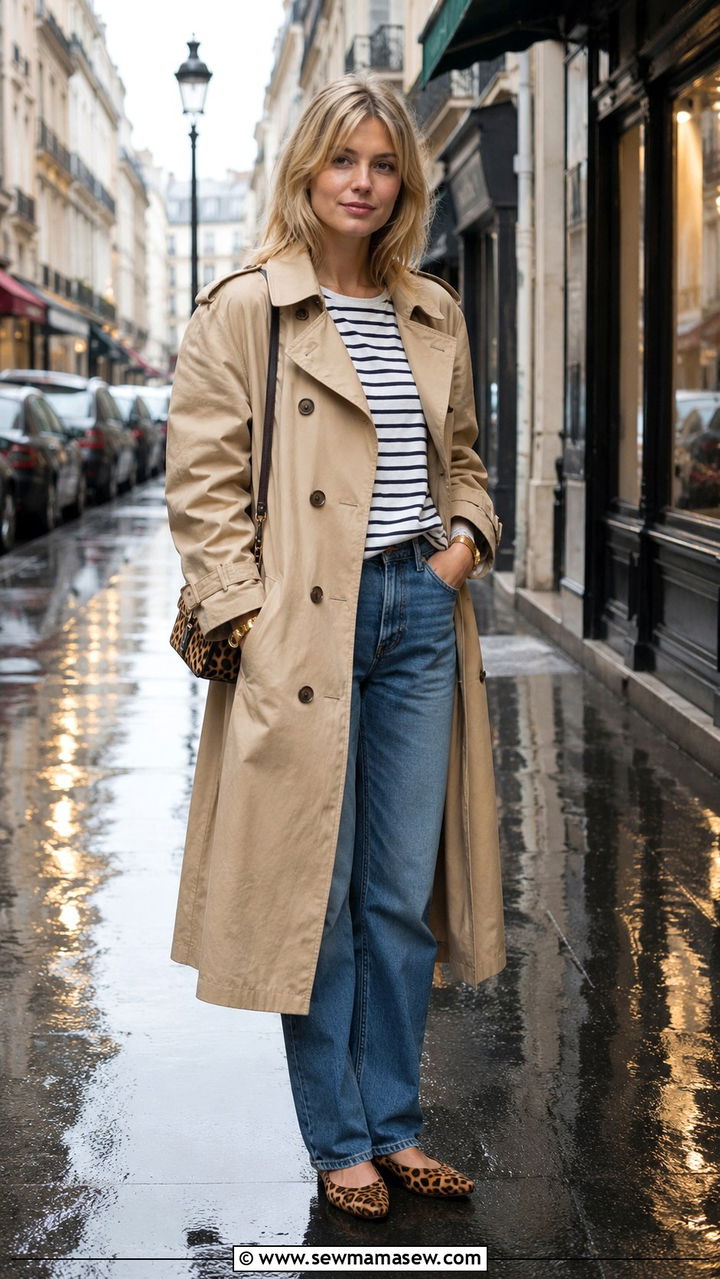 Clemence Poesy Trench Coat and Leopard Print Accessories - 20 French girl outfit ideas Clemence Poesy
