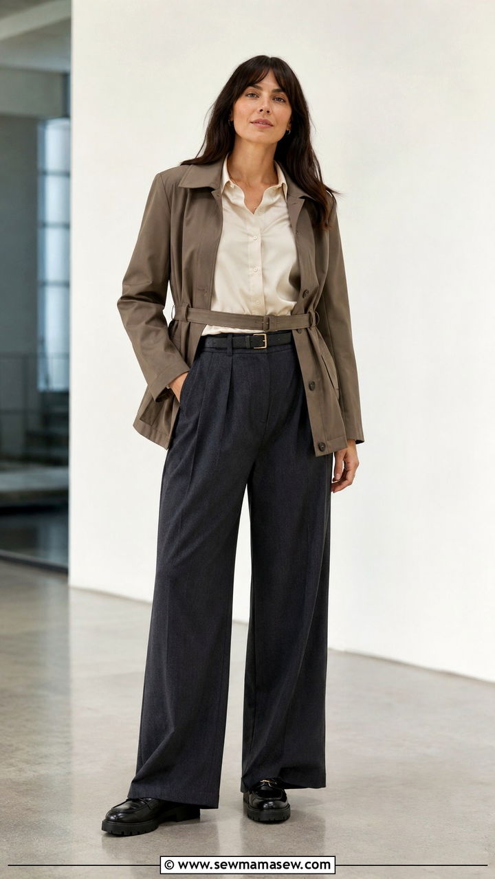 Clemence Poesy Wide Leg Trousers and Cinched Jacket - 20 French girl outfit ideas Clemence Poesy