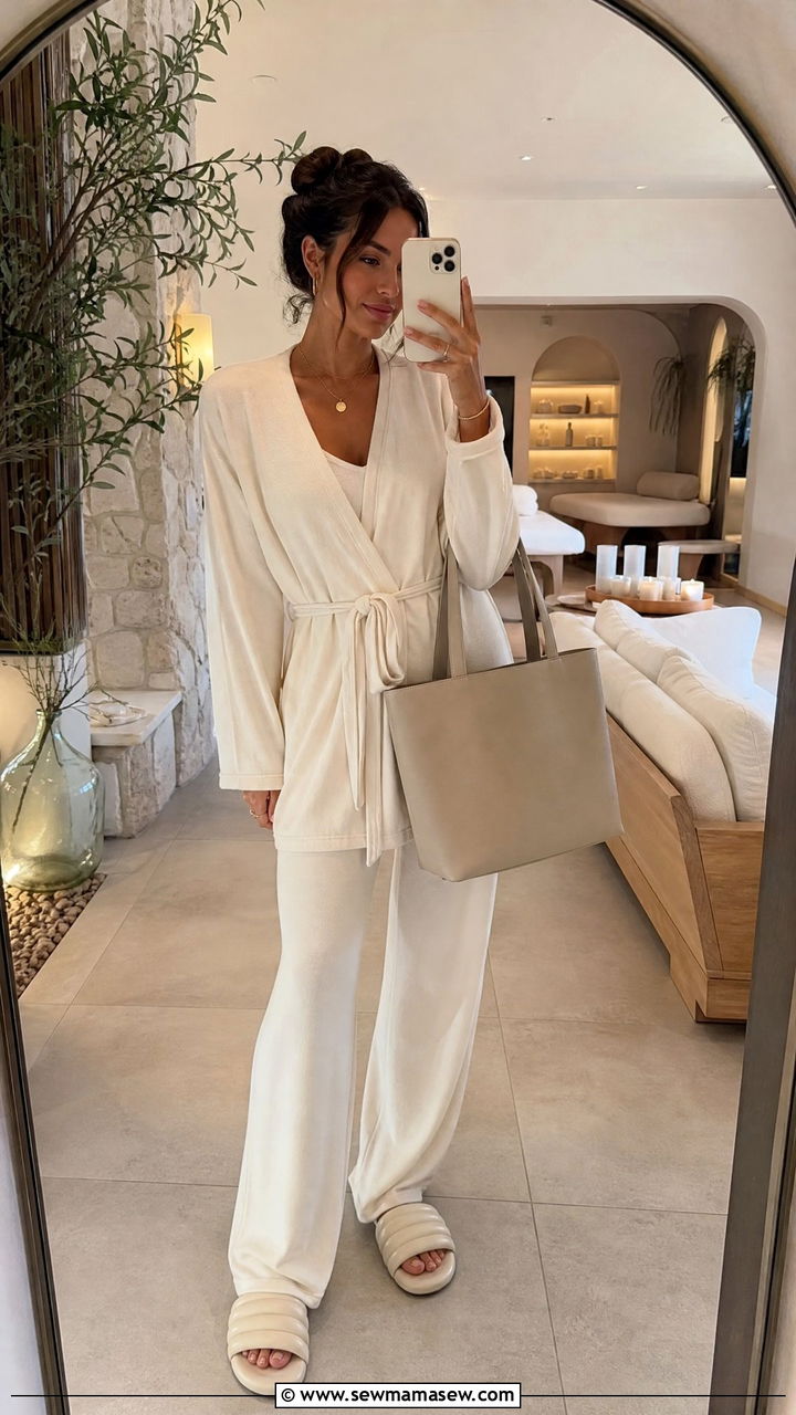 Cloud Soft Lounge Set With a Belted Wrap Cardigan - 30 Cozy spa day outfit ideas
