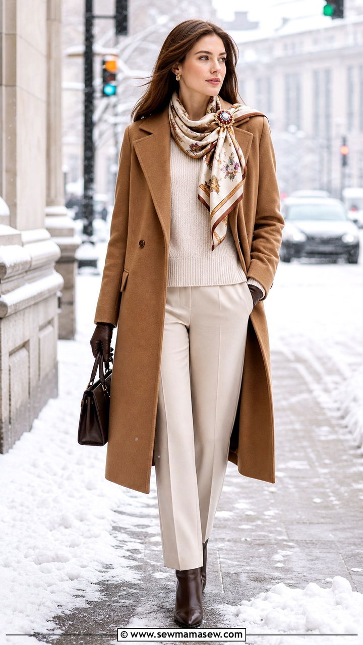 Cluster Of Mixed Brooches On Tailored Wool Coat - 20 Brooch outfit ideas 2026