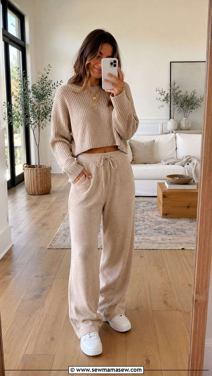 Co Ord Knit Set with Sneakers for 50 Degrees - 20 Summer outfits for 50 degree weather