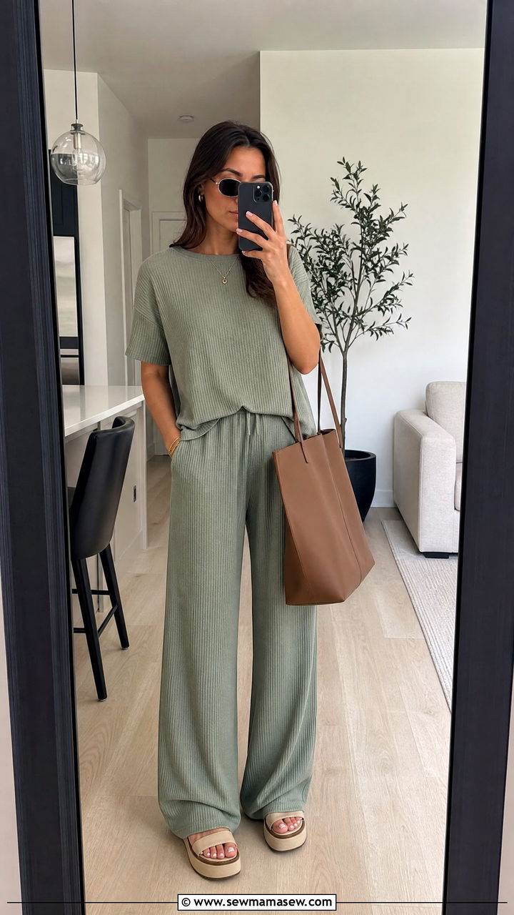 Co Ord Lounge Set With Sandals Spring Outfit - 20 Spring outfits for 75 degree weather