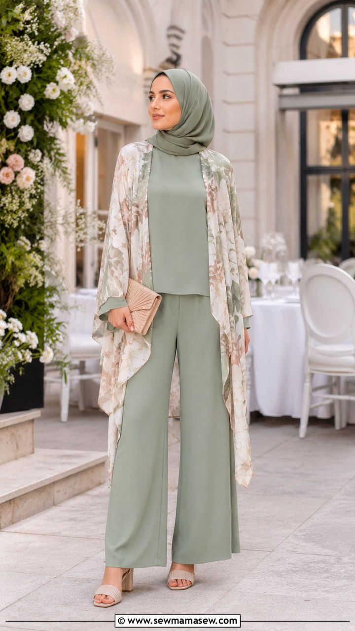 Co Ord Set With Kimono And Hijab - 30 Modest wedding guest outfit ideas with hijab