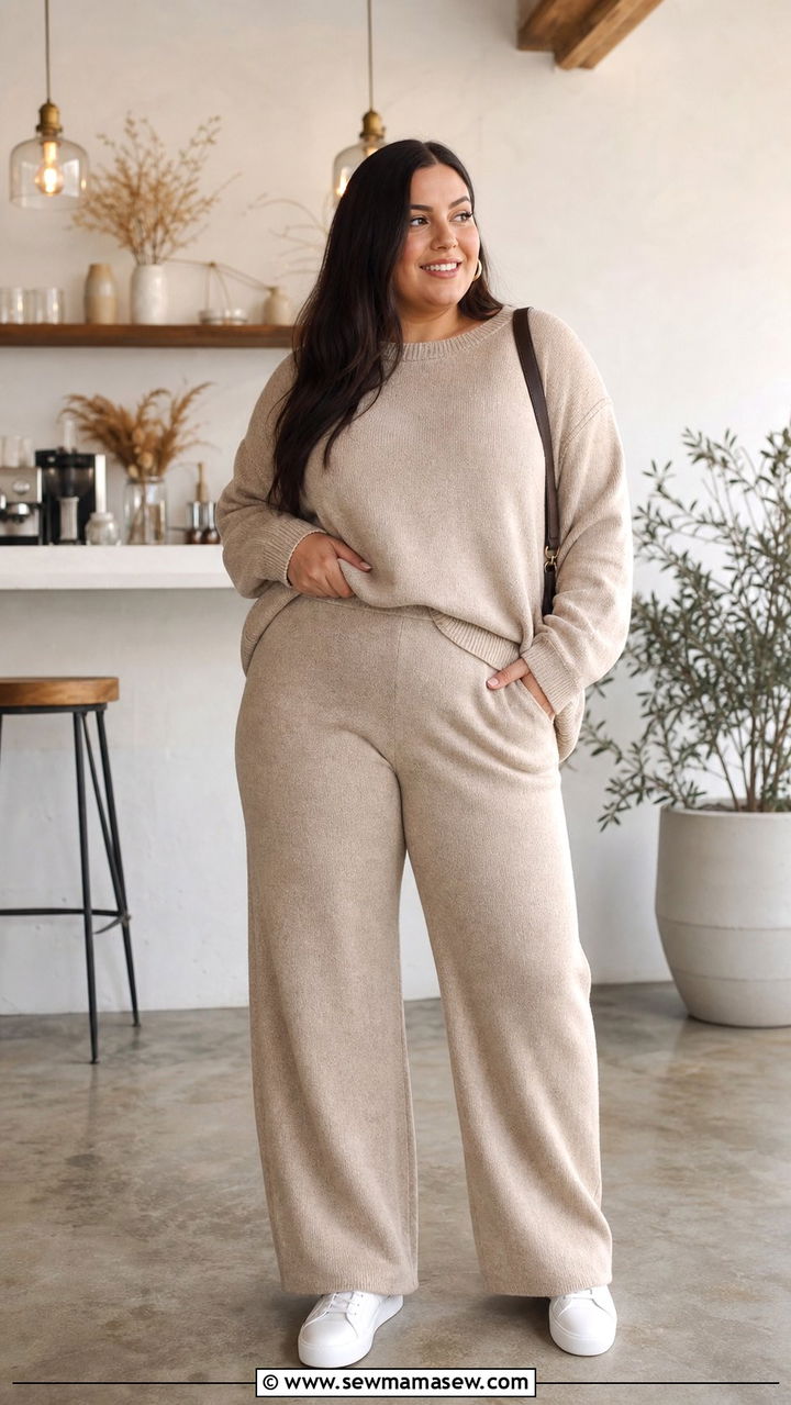 Co ord Knit Set and Sneakers - 35 Brunch outfits for plus size