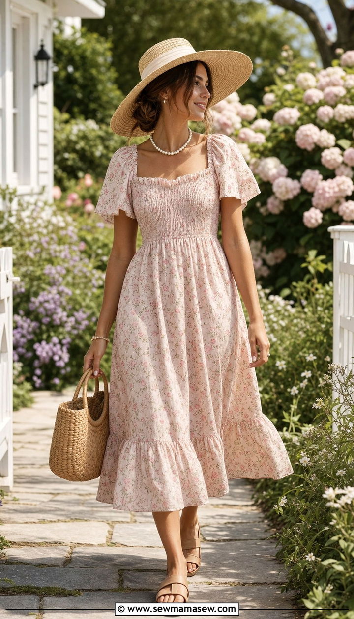 Coastal Grandmother Floral Maxi Dress Straw Hat - 25 spring coastal grandmother outfits