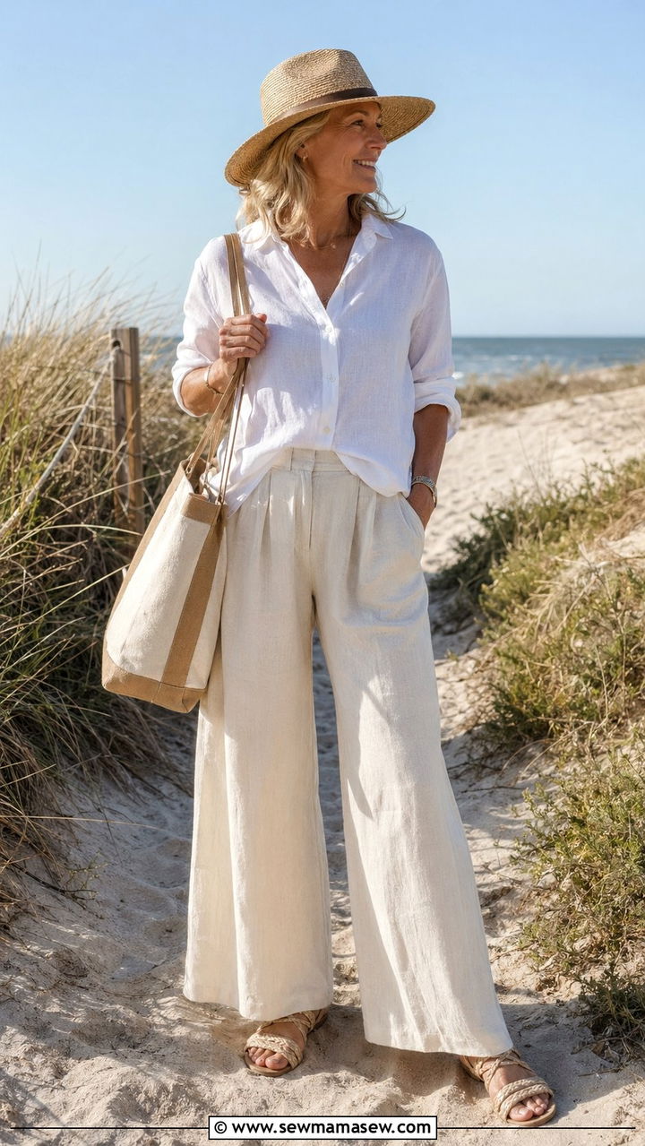 Coastal Grandmother Linen Button Down Outfit - 35 aesthetic outfits ideas