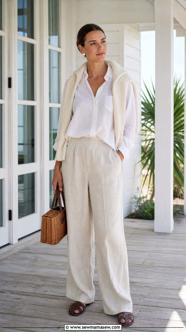 Coastal Grandmother Linen Outfit - 25 hot weather outfits aesthetic