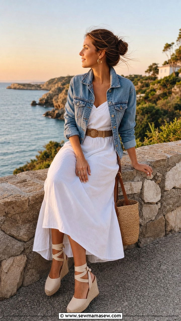 Coastal Grandmother White Midi Dress Denim Jacket - 25 spring coastal grandmother outfits