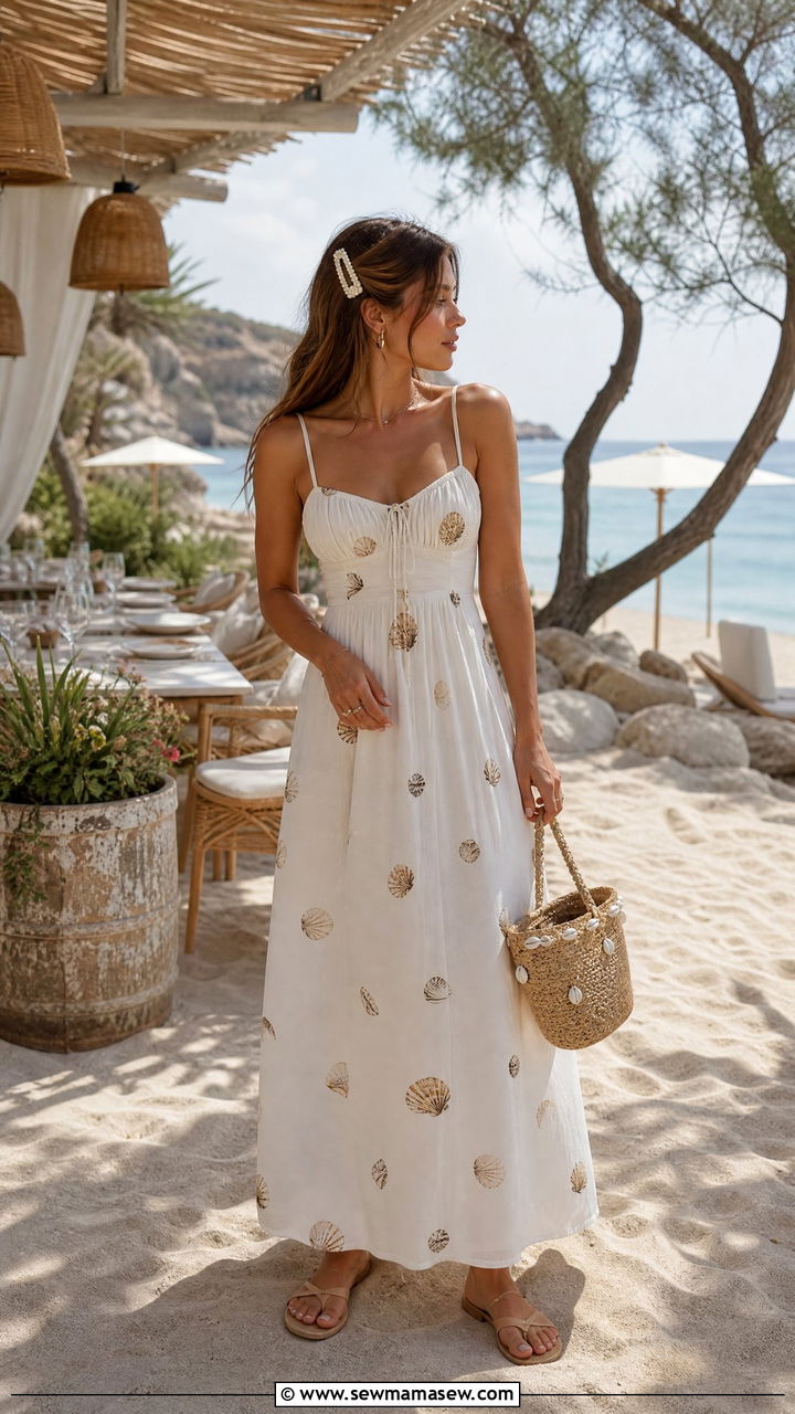 Coastal Shell Print Maxi Dress Italy Outfit - 30 cute Italy outfits
