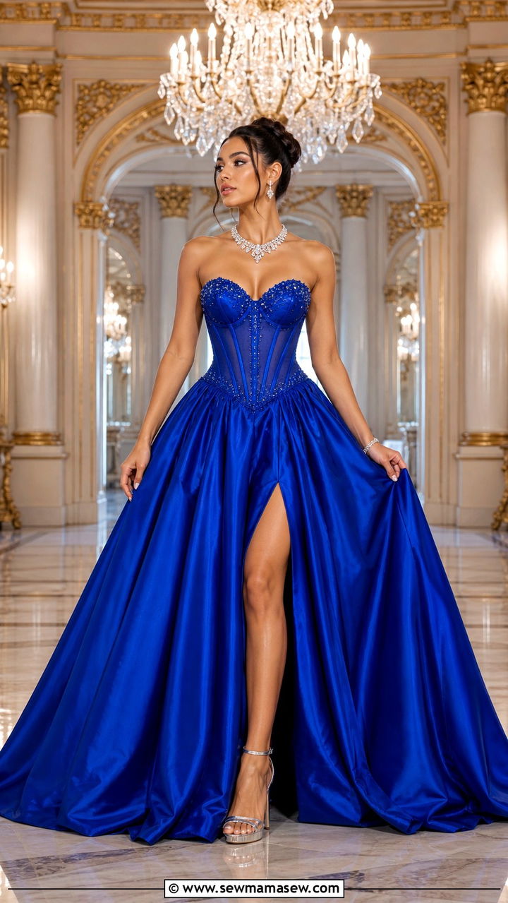 Cobalt Blue Corset Ball Gown With Crystal Jewelry - 40 Prom dress ideas