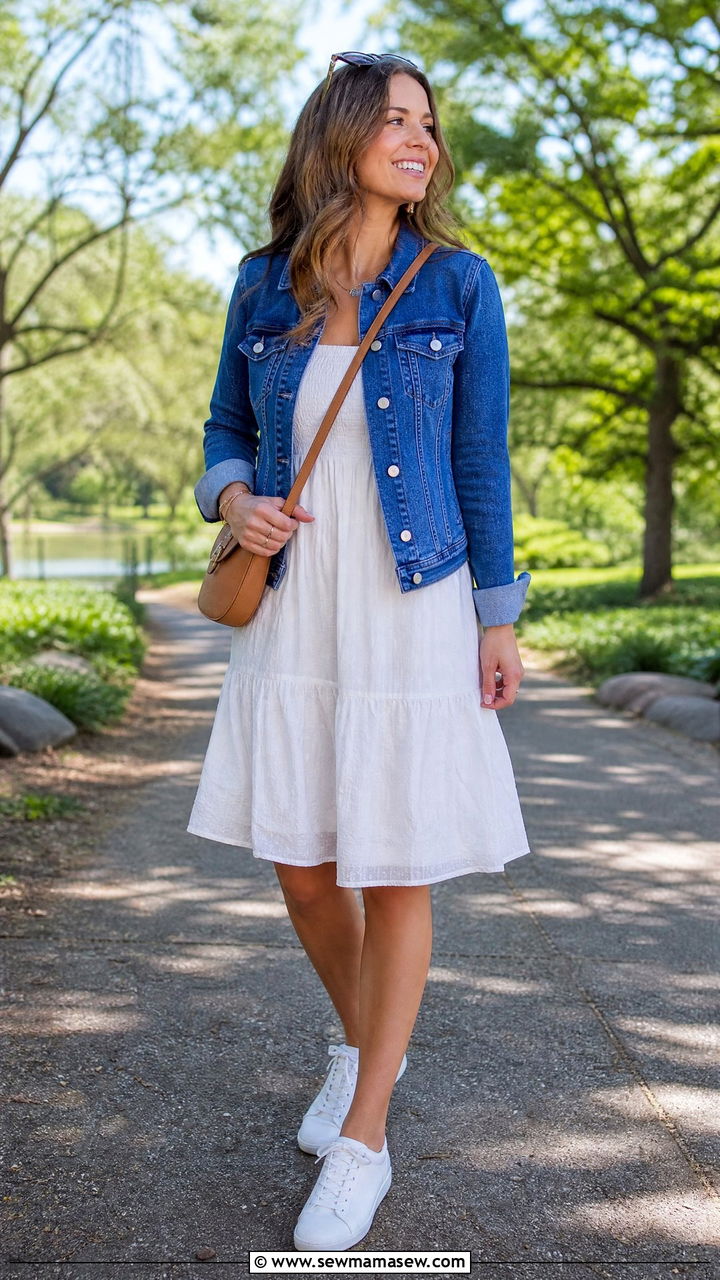 Cobalt Blue Denim Jacket With A White Sundress - 30 Cobalt blue outfit ideas