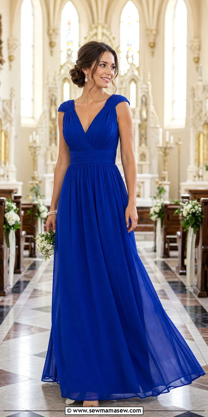 Cobalt Blue Maxi Dress With Nude Heels And Pearl Accents - 25 Cobalt wedding guest dress outfit ideas