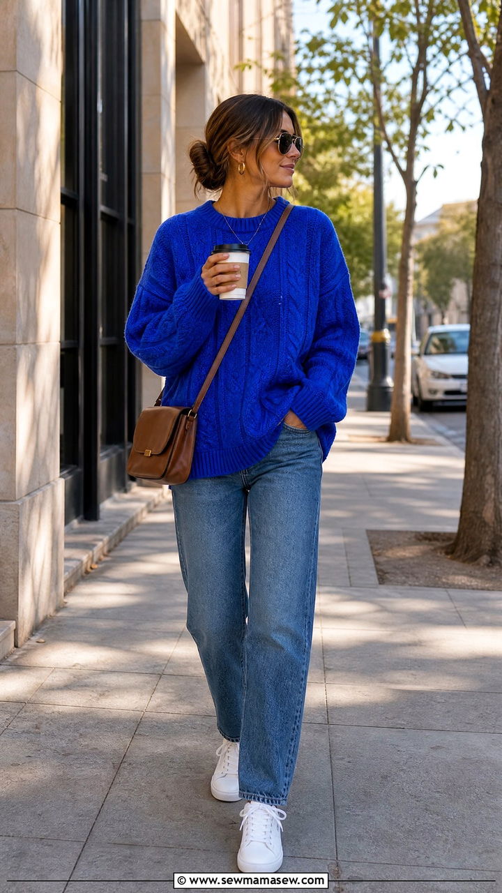 Cobalt Blue Sweater And Blue Jeans - 30 Cobalt blue outfit ideas