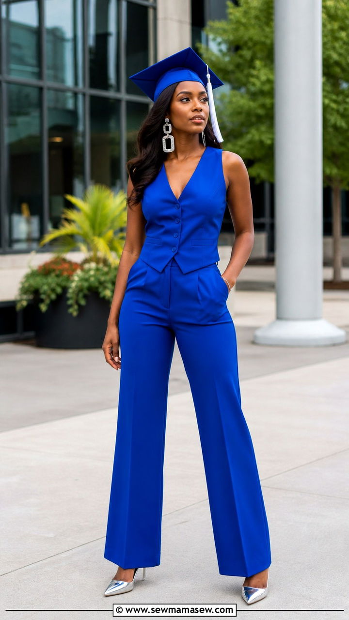 Cobalt Blue Two Piece Vest Set - 40 Graduation outfit ideas