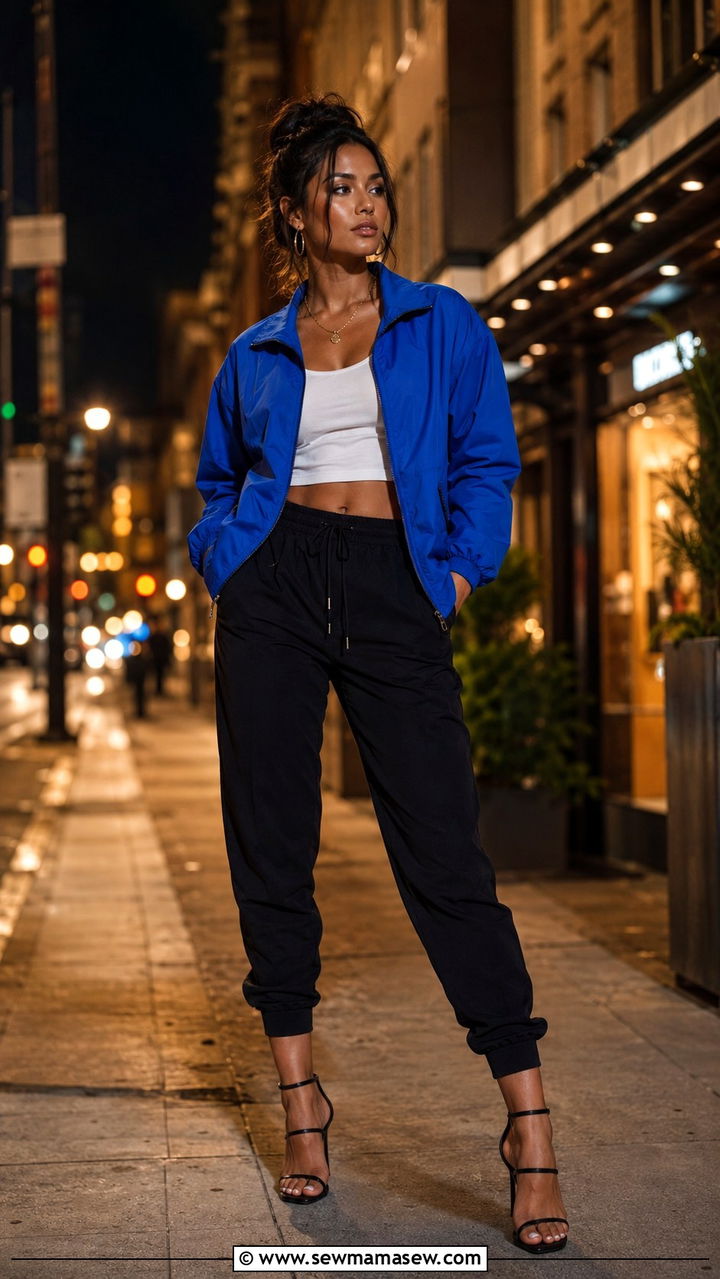 Cobalt Blue Windbreaker With Black Joggers Outfit - 25 windbreaker outfits 2026