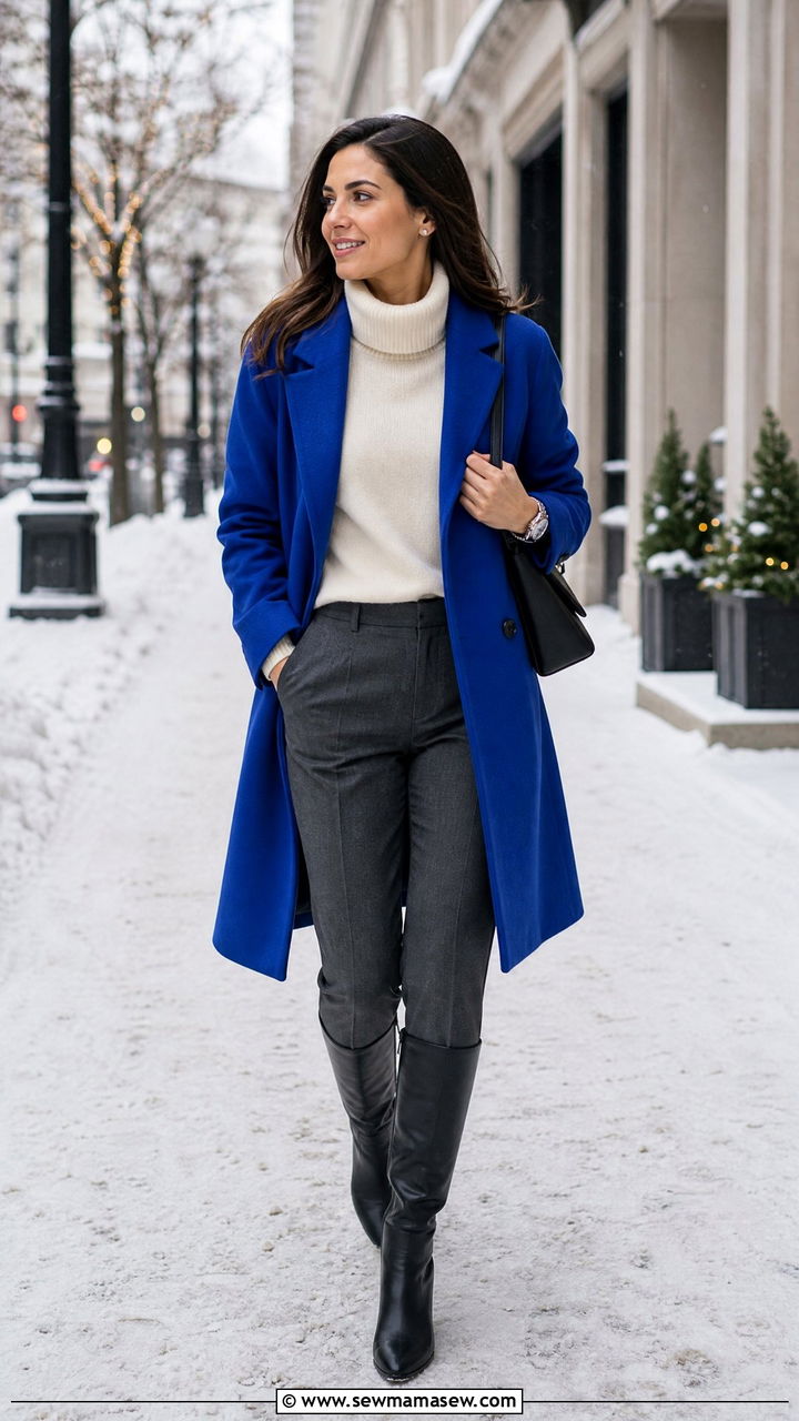 Cobalt blue wool coat winter outfit - 35 Jewel tone outfit ideas
