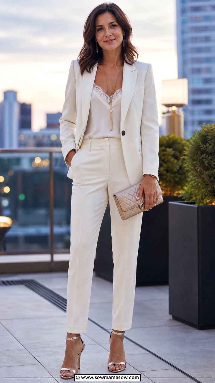 Cocktail Pantsuit With Metallic Sandals - 30 Cocktail party outfit ideas