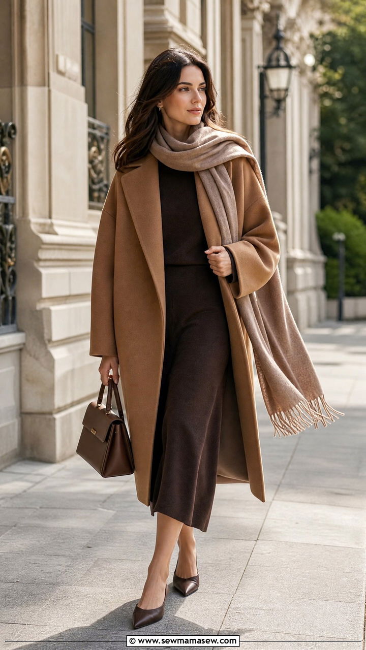 Cocoon Coat Over Midi Dress - 25 casual outfits for modest women