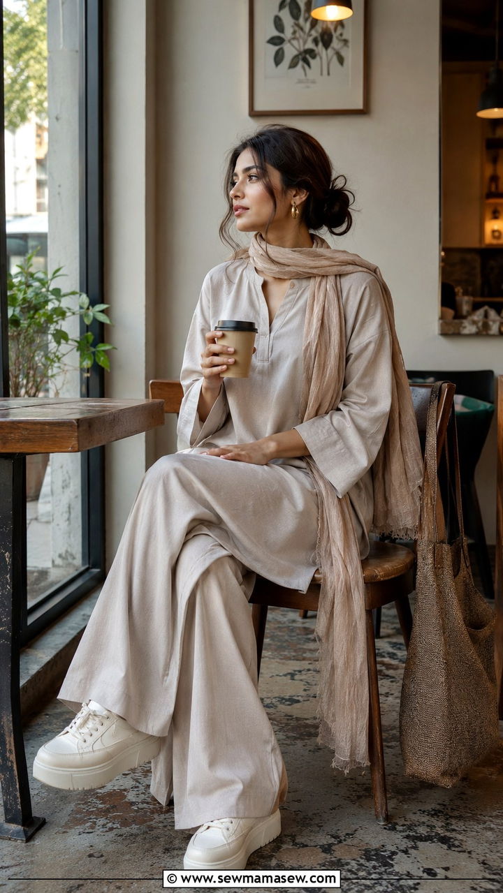 Coffee Shop Tunic With Wide Leg Pants - 30 Islamabad outfit ideas
