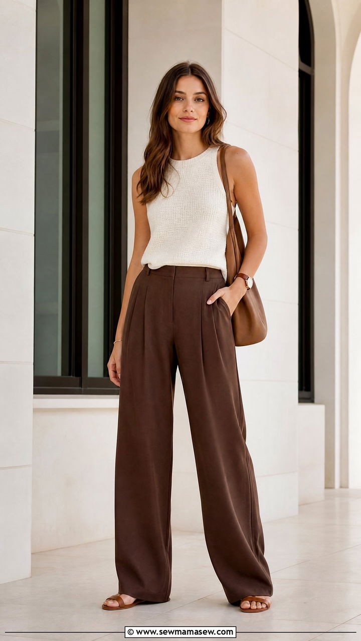 Coffee Toned Trousers with Sleeveless Knit - 30 Summer outfits for school