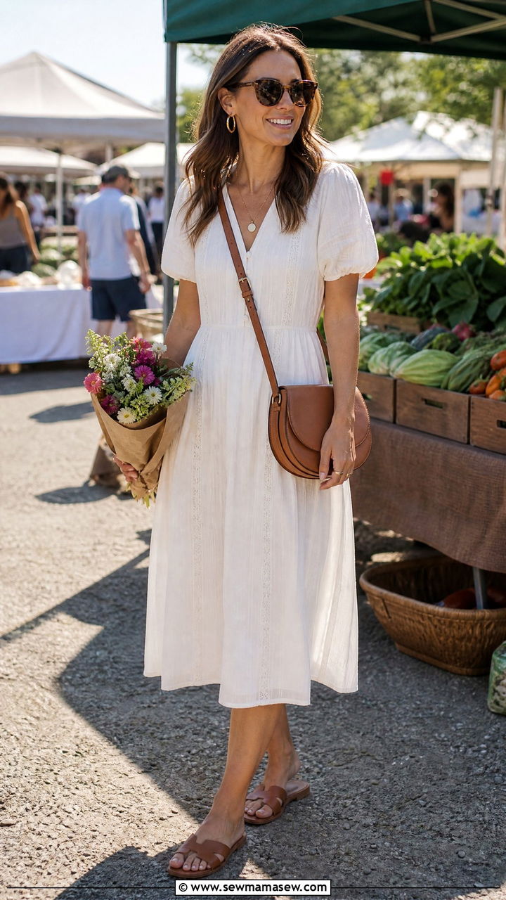 Cognac Crossbody Bag With White Dress Outfit - 30 Cognac outfit ideas