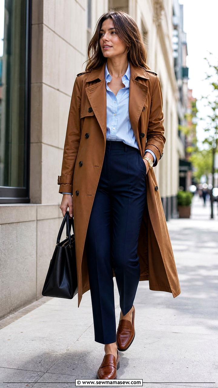 Cognac Trench Coat With Workwear Outfit - 30 Cognac outfit ideas