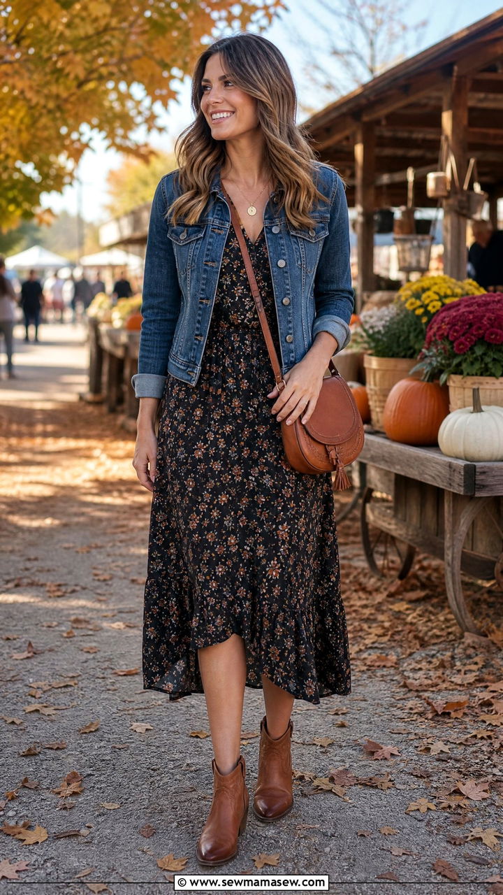 Cognac Western Boots With Floral Dress Outfit - 30 Cognac outfit ideas