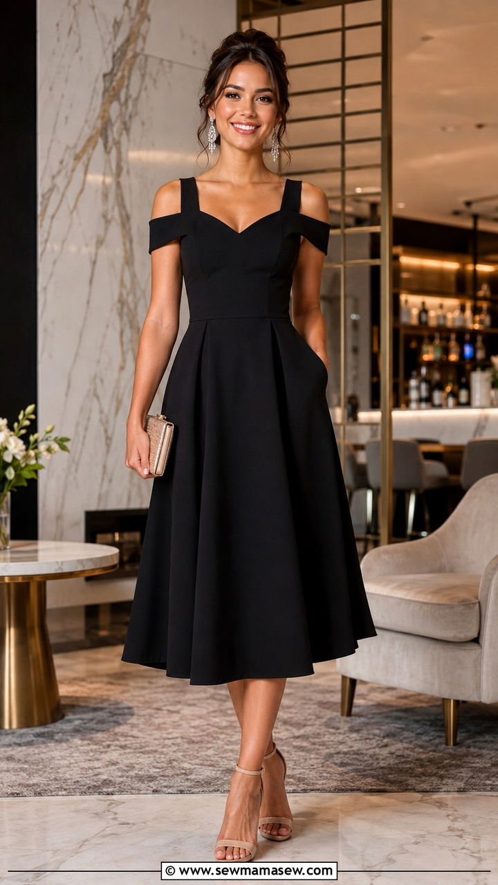 Cold Shoulder Dress With Crystal Jewelry - 30 Party outfits for pear shape
