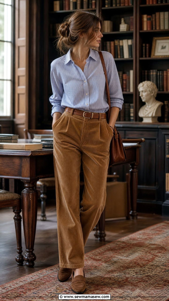 Collared Shirt And Corduroy Trousers Outfit - 25 light academia outfits 2026