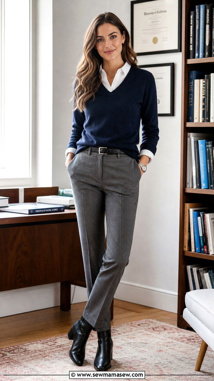 Collared Shirt Under a Sweater with Trousers - 40 classy business casual outfits