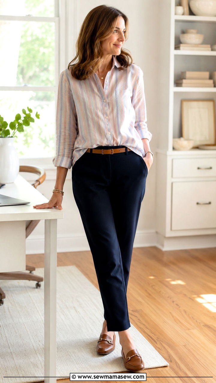 Collared knit polo with tailored joggers and loafers - 30 Spring outfit ideas for work from home