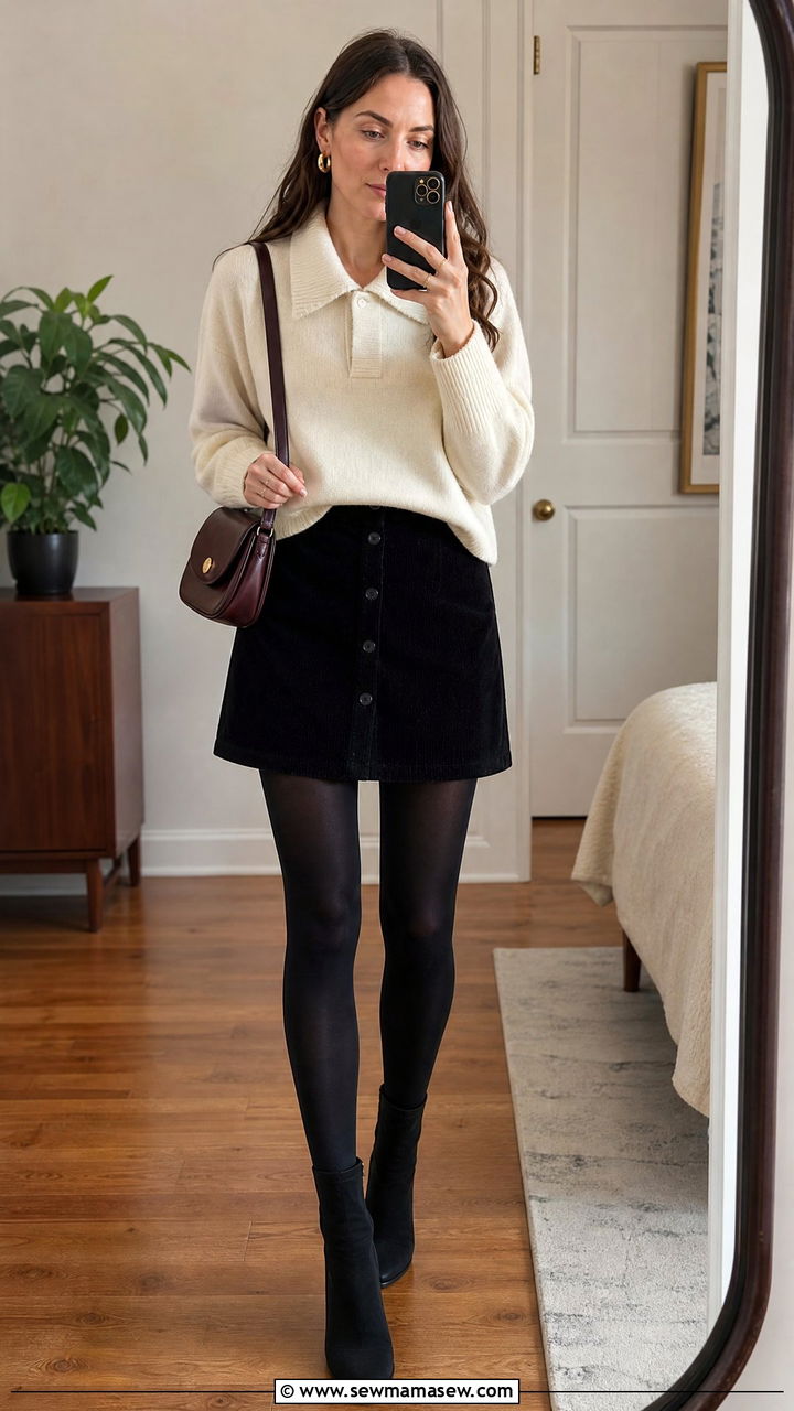 Collared knit worn over an A line mini skirt - 20 French girl outfit ideas Francoise Hardy