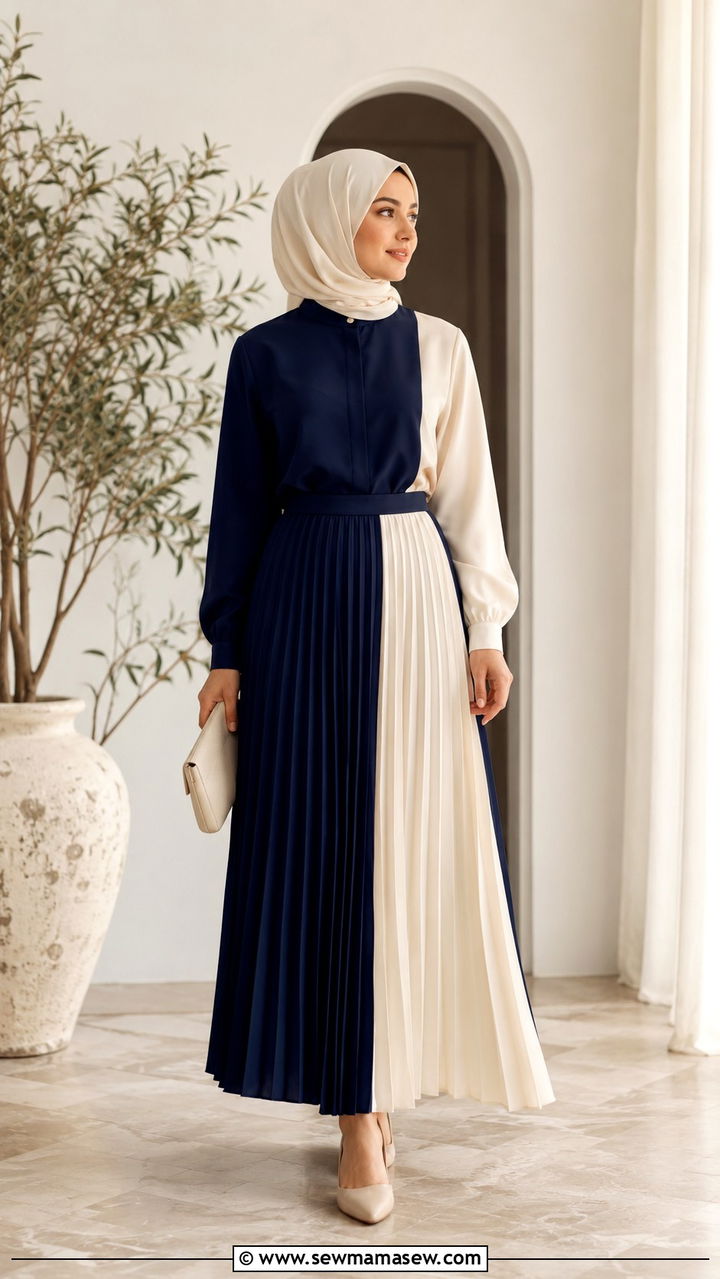 Color Block Blouse And Skirt Set - 30 Ramadan outfit ideas modest