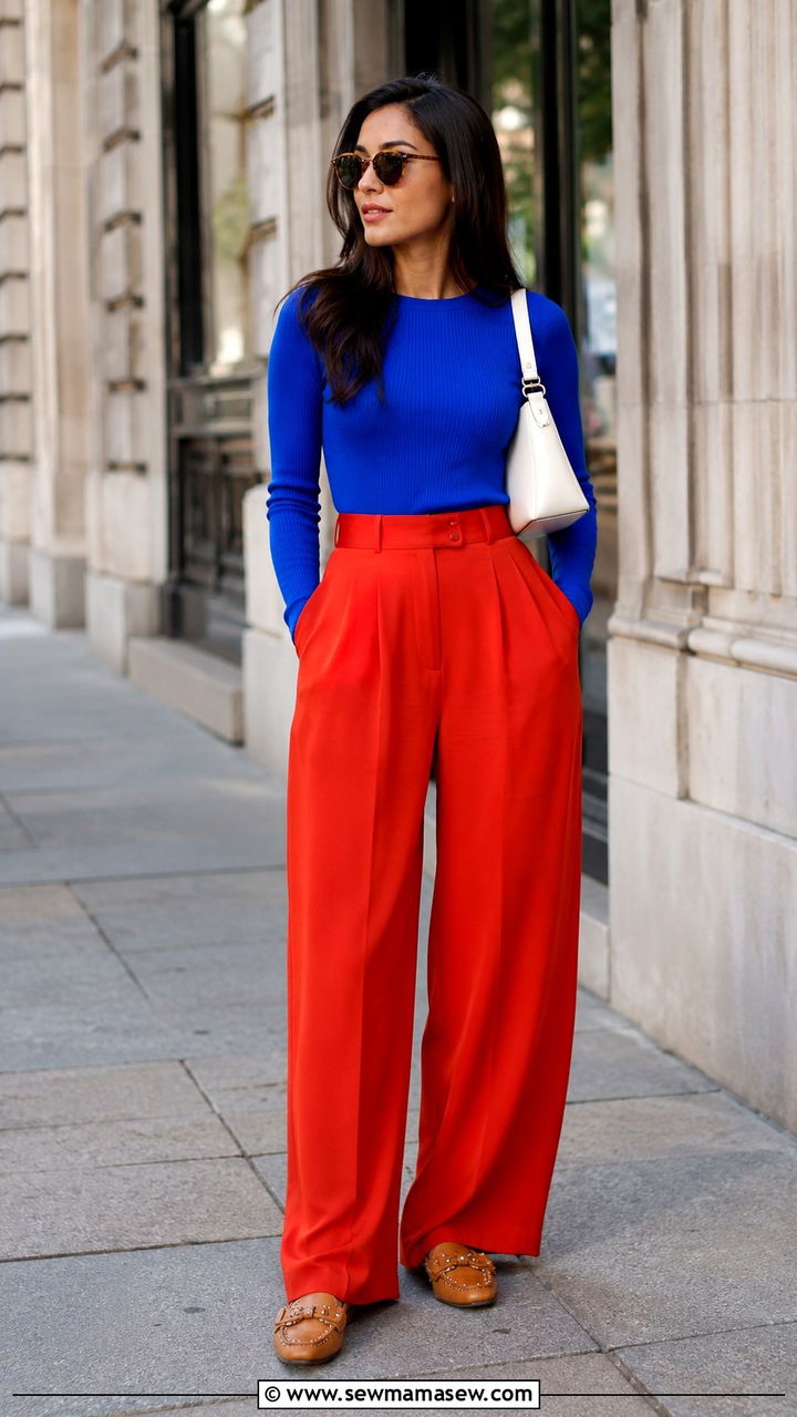 Color Block Blouse And Wide Leg Trousers - 20 summer outfits 2026 women for women