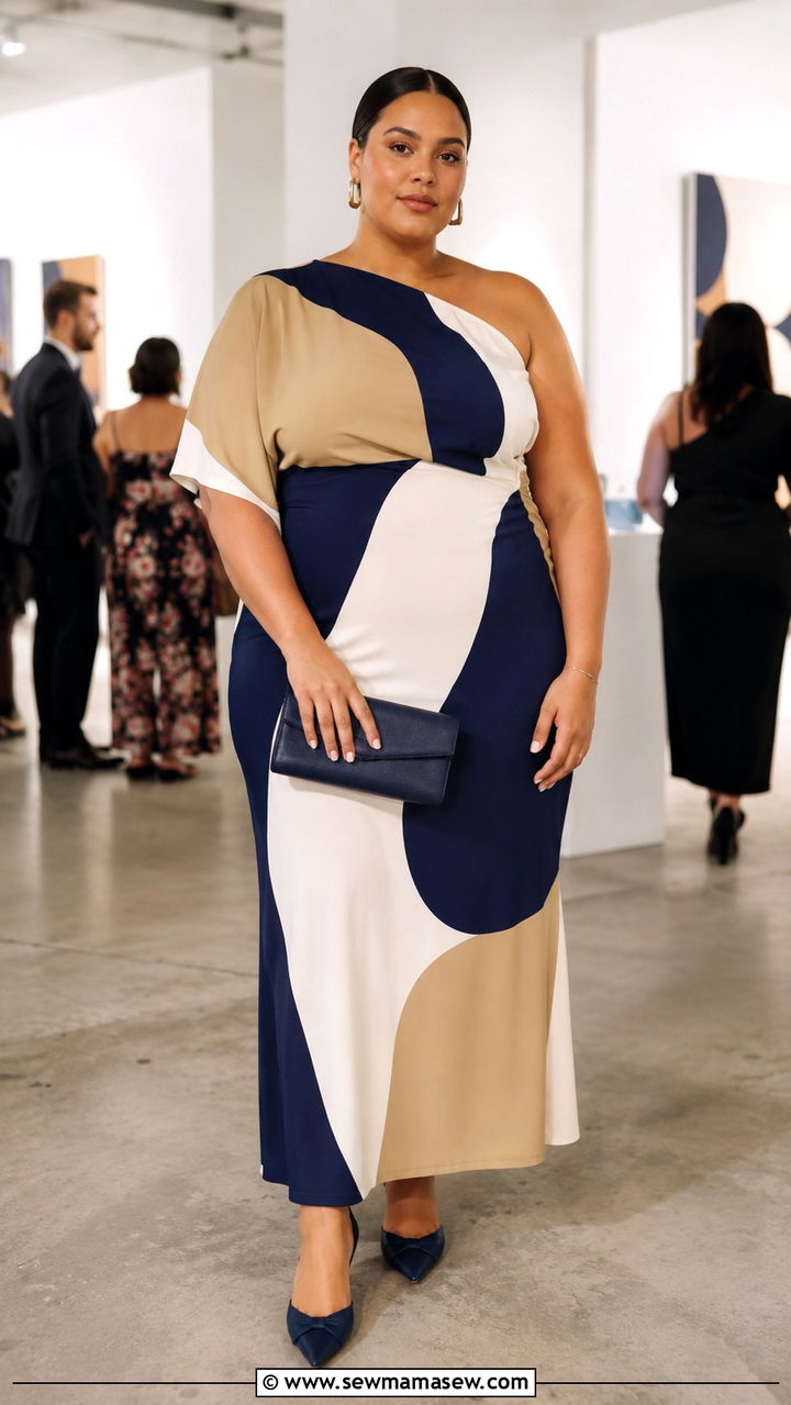 Color Block Dress With Contrasting Clutch - 30 Plus size outfit ideas for wedding guest