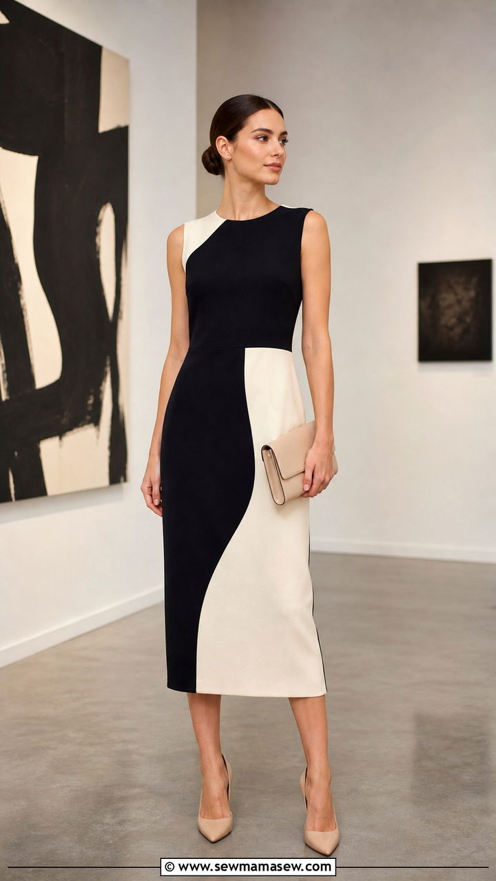 Color Block Dress With Minimal Accessories Outfit - 40 dress outfits
