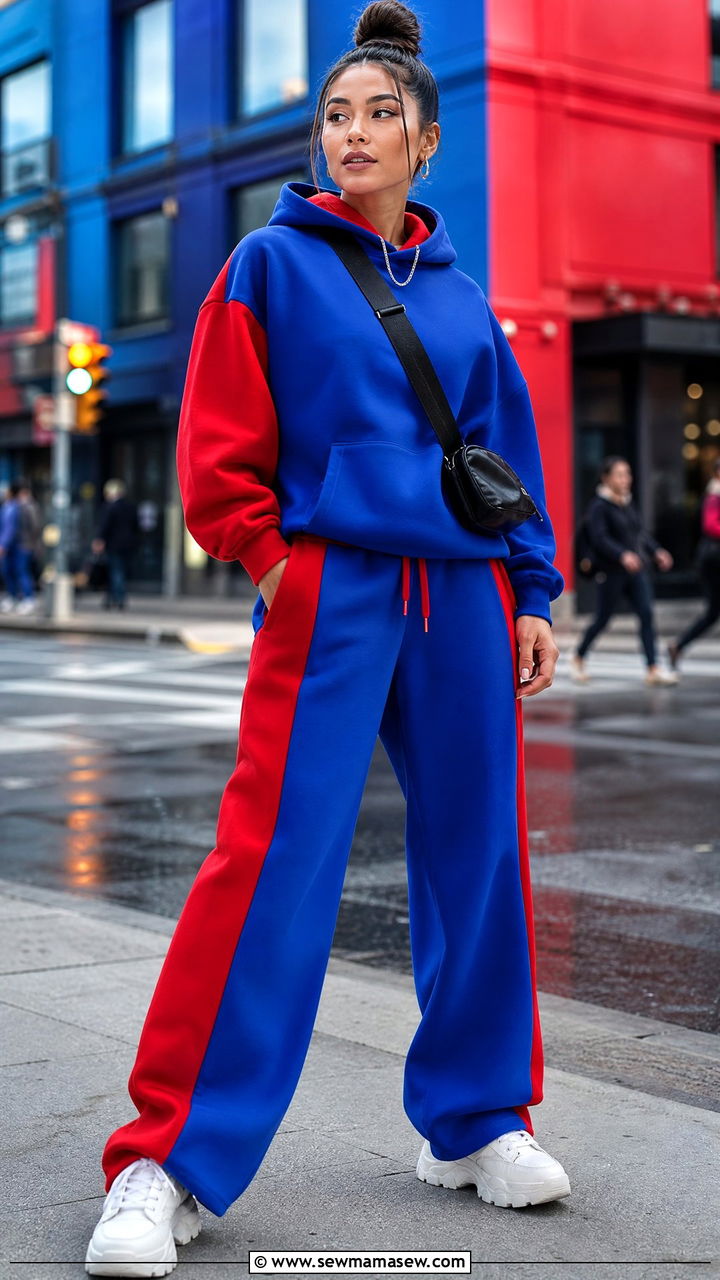 Color Block Hoodie With Wide Leg Sweatpants - 30 streetwear outfits 2026