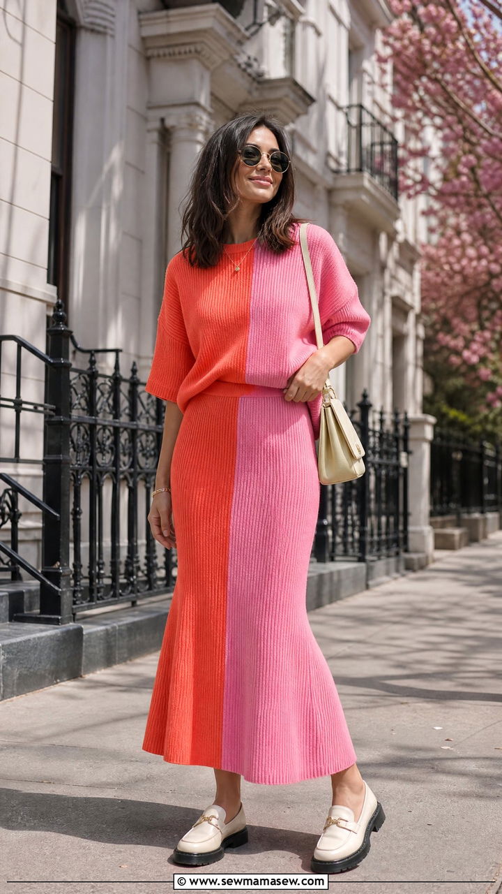 Color Block Knit Set With Chunky Loafers - 40 Spring outfit ideas