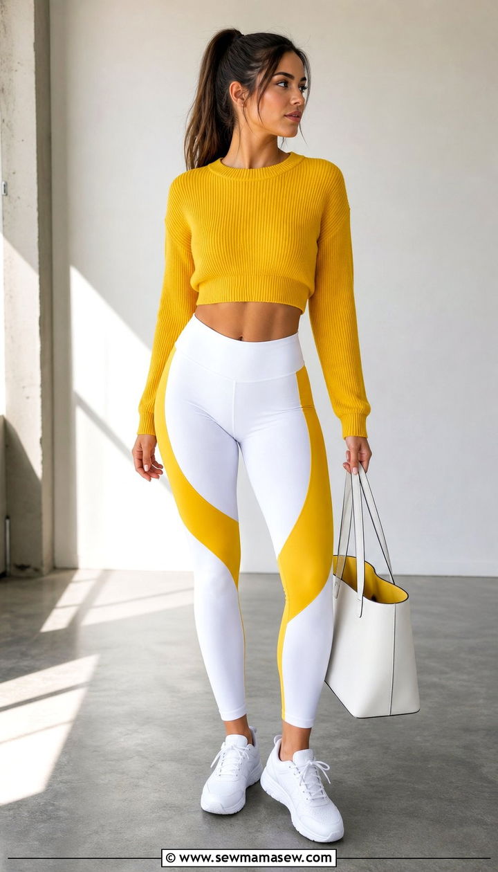 Color Block Leggings And Matching Sweater - 25 Sporty chic outfit ideas yoga