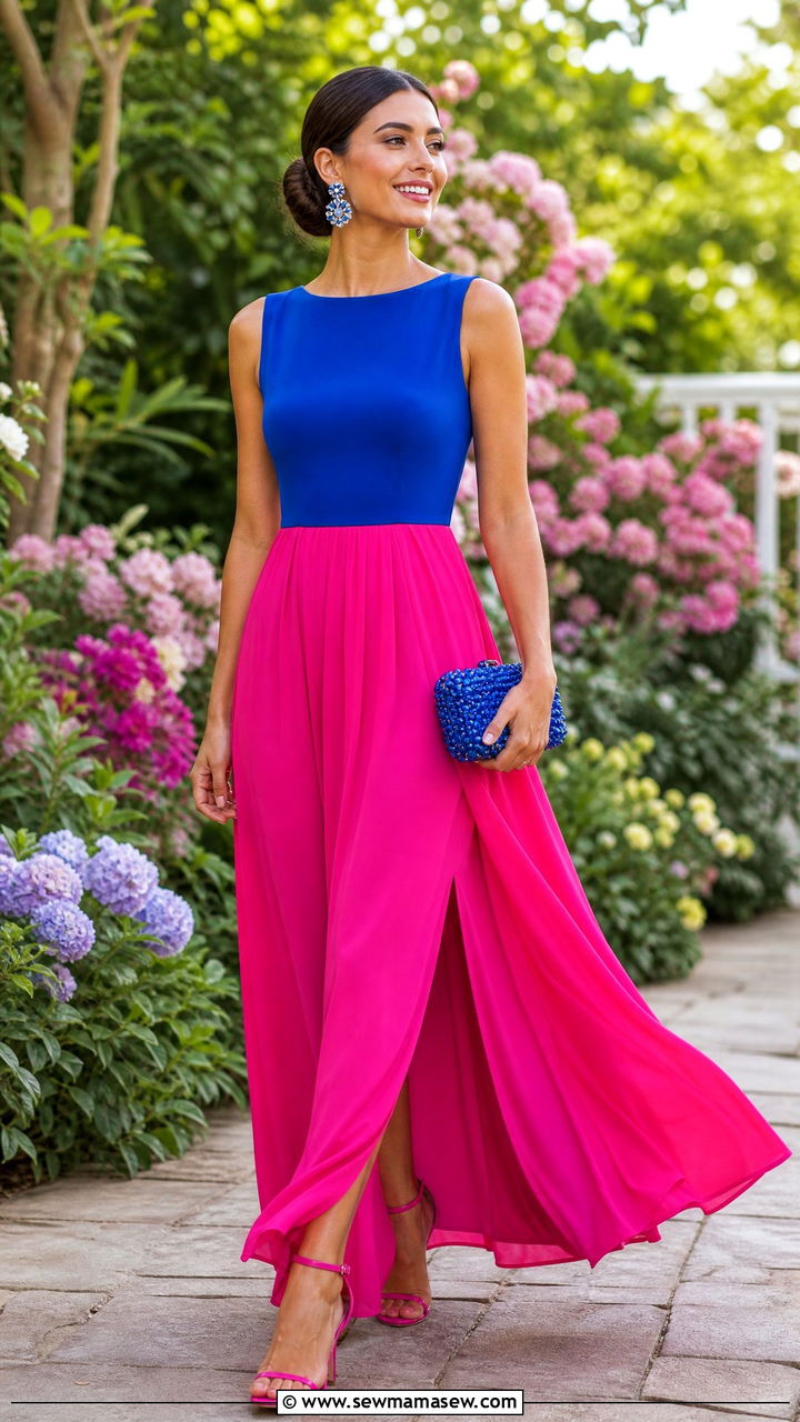 Color Block Maxi Dress Outfit - 30 Color blocking outfit ideas