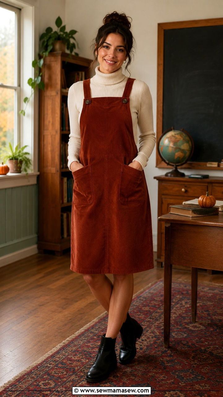 Color Block Sweater Dress With Opaque Tights - 30 Teacher outfits with dresses