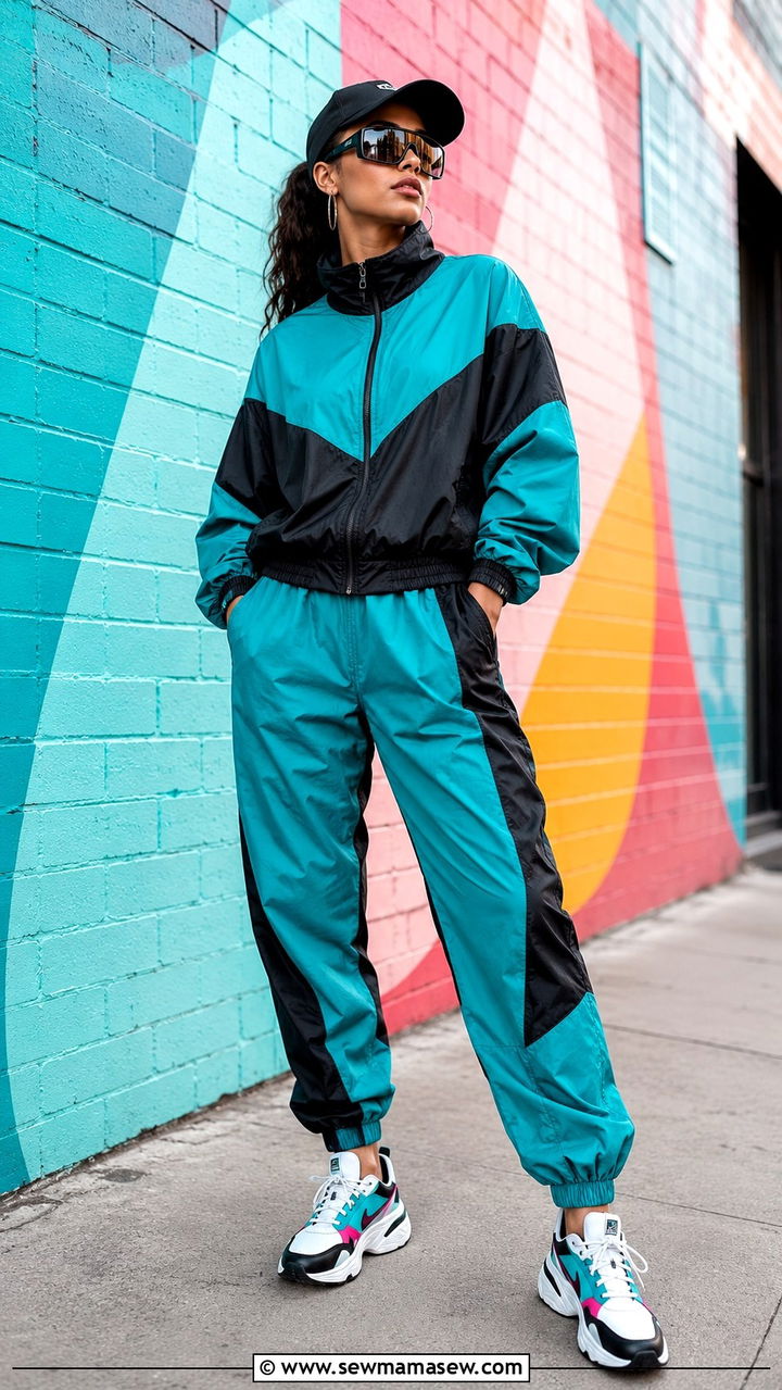Color Block Windbreaker Tracksuit With Statement Sneakers - 30 Track suit matching set outfit ideas
