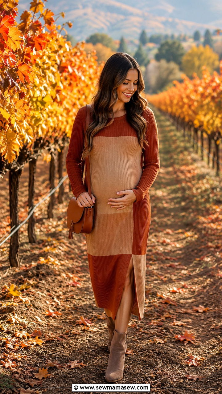 Color Blocked Knit Dress With Ankle Booties - 25 seasonal baby shower outfit ideas