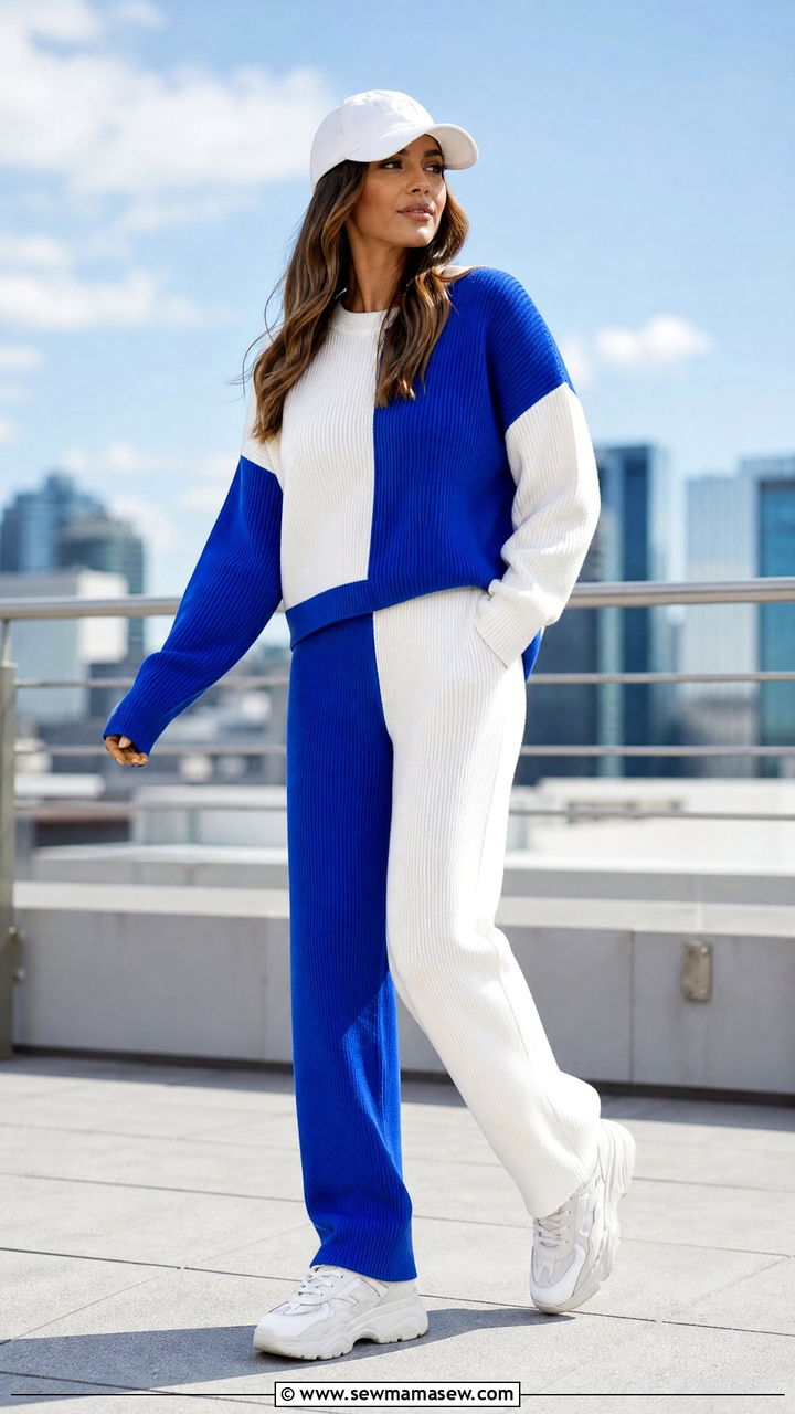 Color Blocked Knit Set with Chunky Sneakers - 25 Fashion designer outfit ideas