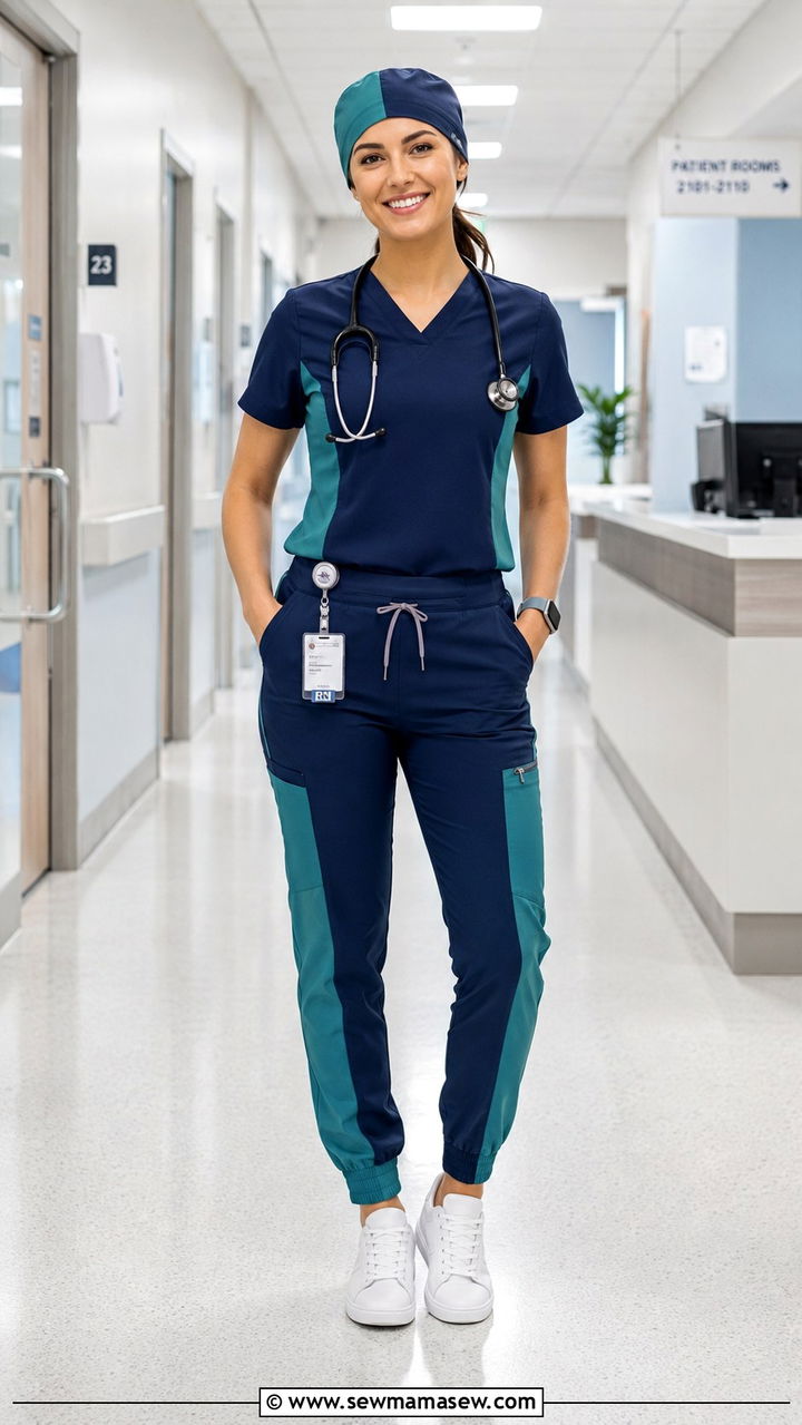 Color Blocked Scrubs With White Sneakers - 30 Doctor outfit ideas
