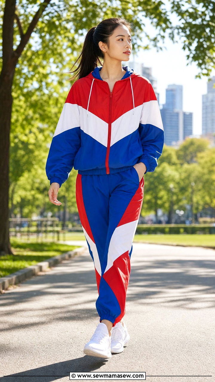 Color Blocked Windbreaker with Matching Track Pants - 35 Athleisure outfit ideas